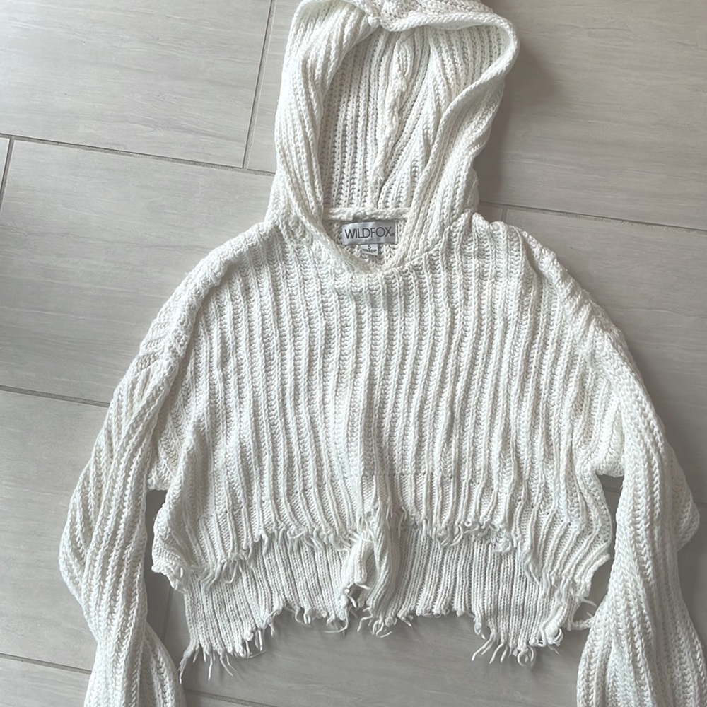 Cropped White Wildfox Sweater